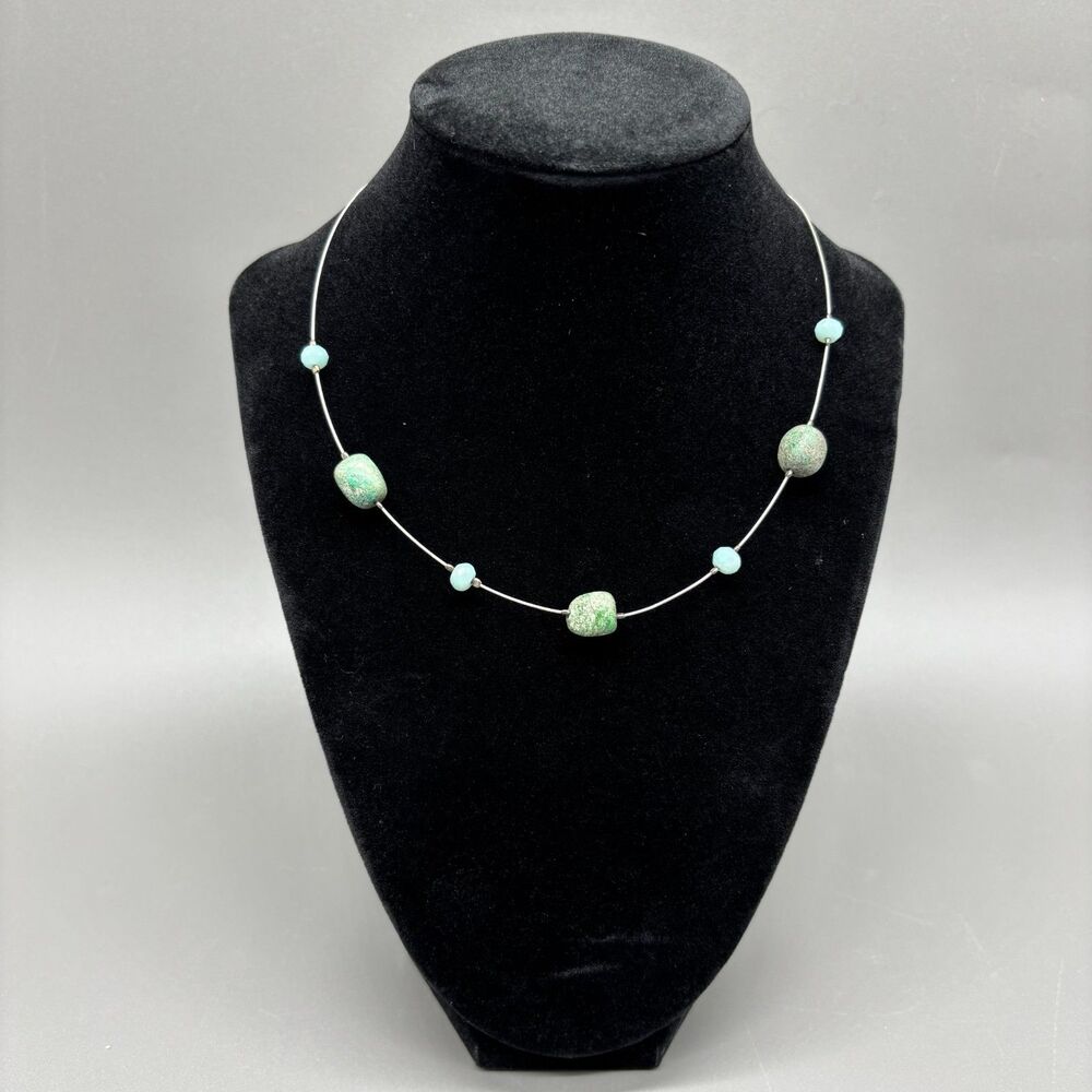 Silpada Sterling Silver Chrysocolla Nugget Chalcedony Station Necklace 16" N1888